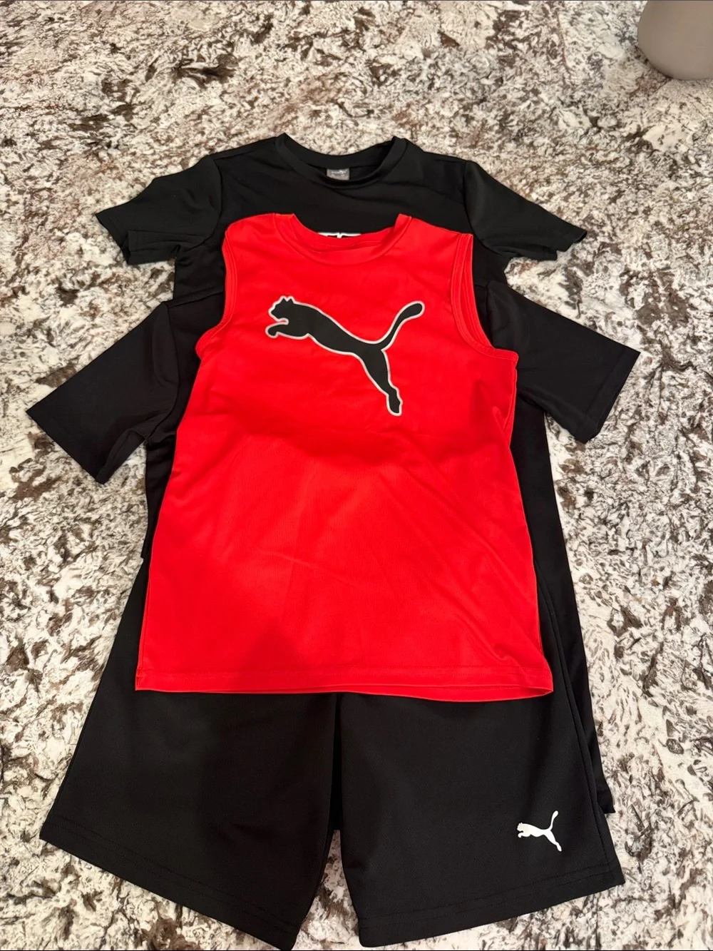 Puma Red Sleeveless Top with (2) Black Tee & Shorts Set